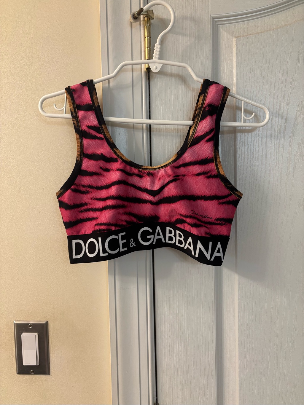 Dolce & Gabbana Pink And Black Tiger-Print Sports Bra